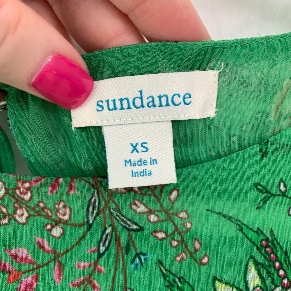 Sundance Tiered Bell Sleeve Green Floral Flowy Blouse Sz XS - Picture 6 of 11